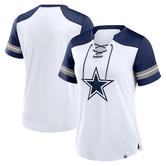 Women's Fanatics White/Navy Dallas Cowboys Foiled Primary Lace-Up T-Shirt