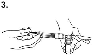 Screw the plunger rod into the gray stopper in the barrel end of the syringe. - Illustration