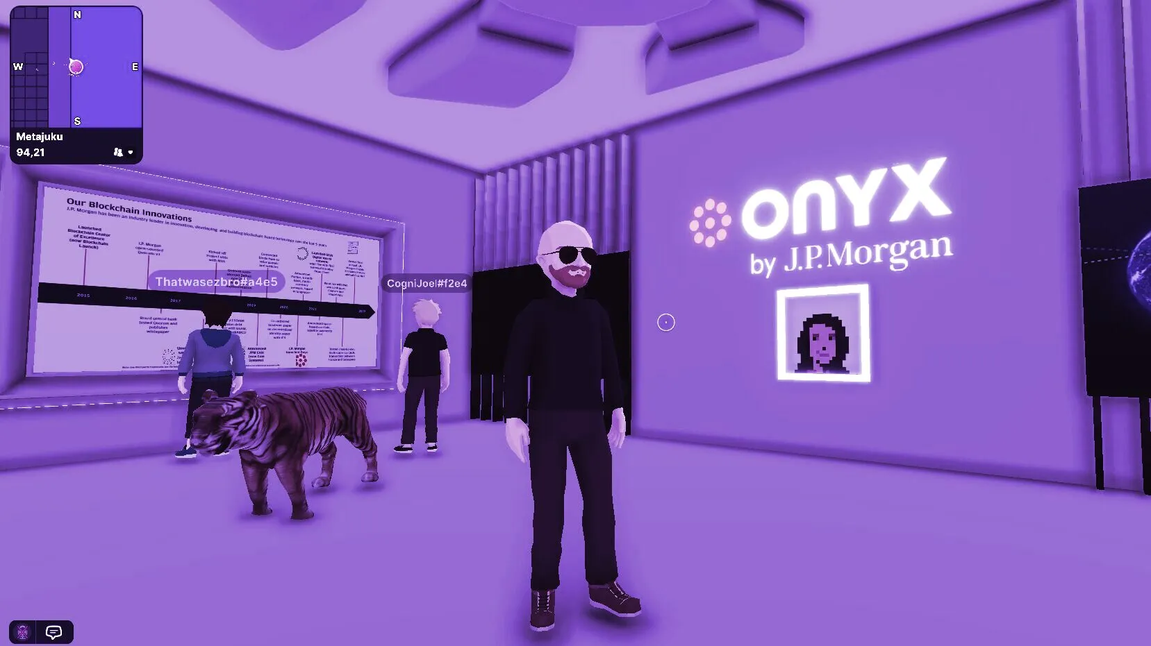 Your intrepid Decrypt correspondent explores JP Morgan's Onyx Lounge. Image: Decentraland