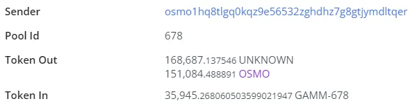 Transacción que muestra al usuario retirando liquidez. Fuente: Mintscan.