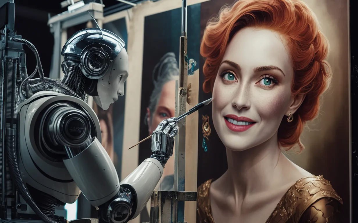 A robot painting a realistic woman. Image created by Decrypt using AI