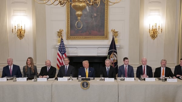 US President Donald Trump (centre) at The White House Digital Assets Summit