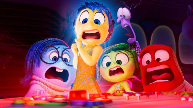 A photo including Joy, Sadness, Anger, Fear, and Disgust in the film Inside Out 2 on Disney