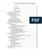 Excerpt From Table of Contents For Quality Manual of Aerospace Company