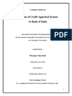 Analysis of Credit Appraisal System at Bank of India: A Project Report On