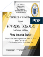 WORK IMMERSION Certificate