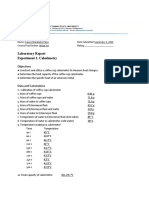 Laboratory Report Experiment 1. Calorimetry: Objectives