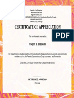 Certificate of Appreciation: Junjon B. Baliwag