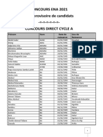 Concours Ena 2021 Liste Provisoire de Candidats - Concours Direct Cycle A