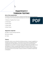 Experiment 2 Torsion Testing: Aim of The Experiment