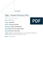 Title: Disaster Recovery Plan: Document Information Sheet