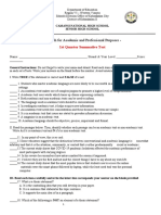 English For Academic and Professional Purposes - : 1st Quarter Summative Test