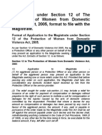 Application Under Section 12 of The Protection of Women From Domestic Violence Act