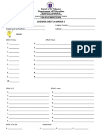 Answers Sheets in MAPEH Week 1 and 2