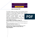Maths Formulas For Class 10 PDF