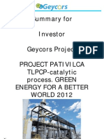 Summary For Investor Geycors Project Project Pativilca TLPCP Catalytic Process Green Energy For A Better World 2012