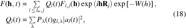 [\eqalign{ F({\bf{h}},t)&= \textstyle\sum\limits_{l\,\leq\,l_m,\,j}Q_l(t)F_{l,\,j}({\bf{h}})\exp\left(i{\bf{h}}{\bf{R}}_j\right)\exp\left[-W(h)\right],\cr Q_l(t)&=\textstyle\sum\limits_\lambda P_\lambda(t)g_{l,\lambda}|a_l(t)|^2,}\eqno(18)]