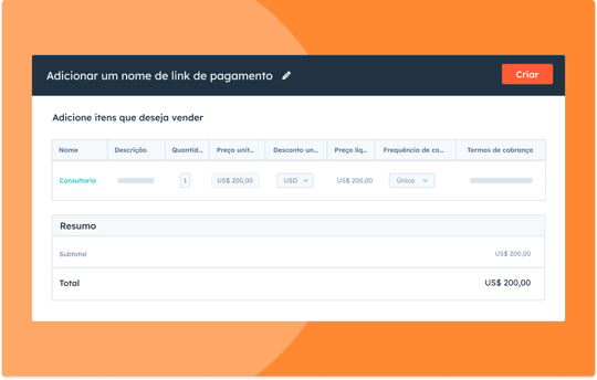 Exemplo de finalização de compra com links de pagamento da HubSpot