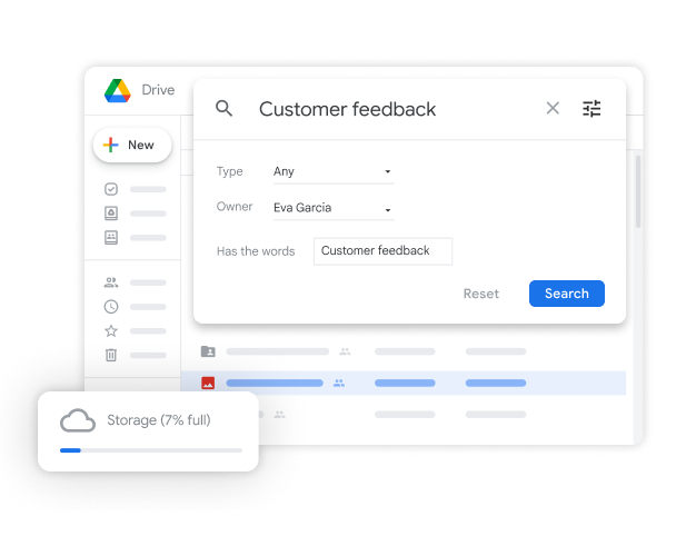 Google Drive storage UI showcasing storage features 