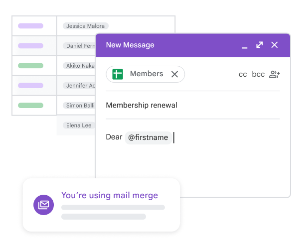 O preenchimento automático de correio personaliza emails com uma etiqueta de preenchimento.