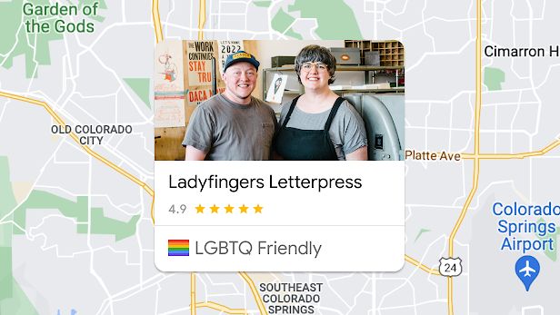 A map with an image of a LGBTQ-friendly business