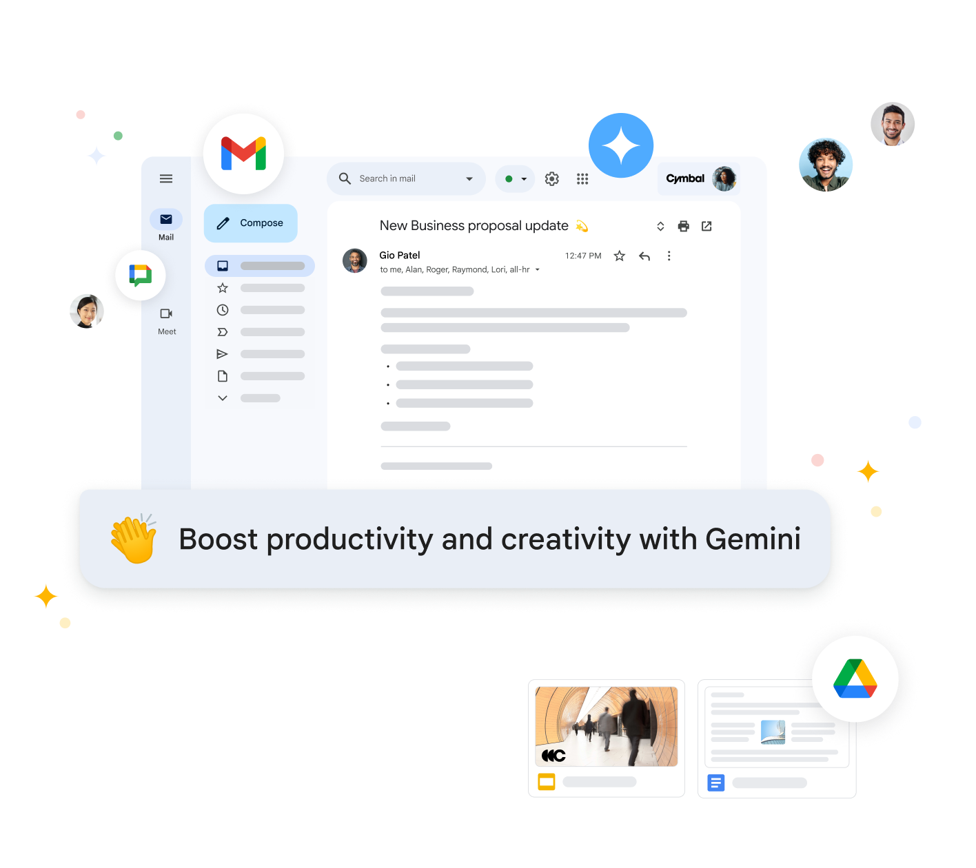 Gemini pour Workspace résume des courriels et suggère des réponses dans Gmail pour aider à augmenter la productivité.