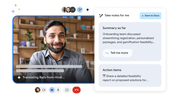 Gemini for Workspace translates and summarises a call on Meet
