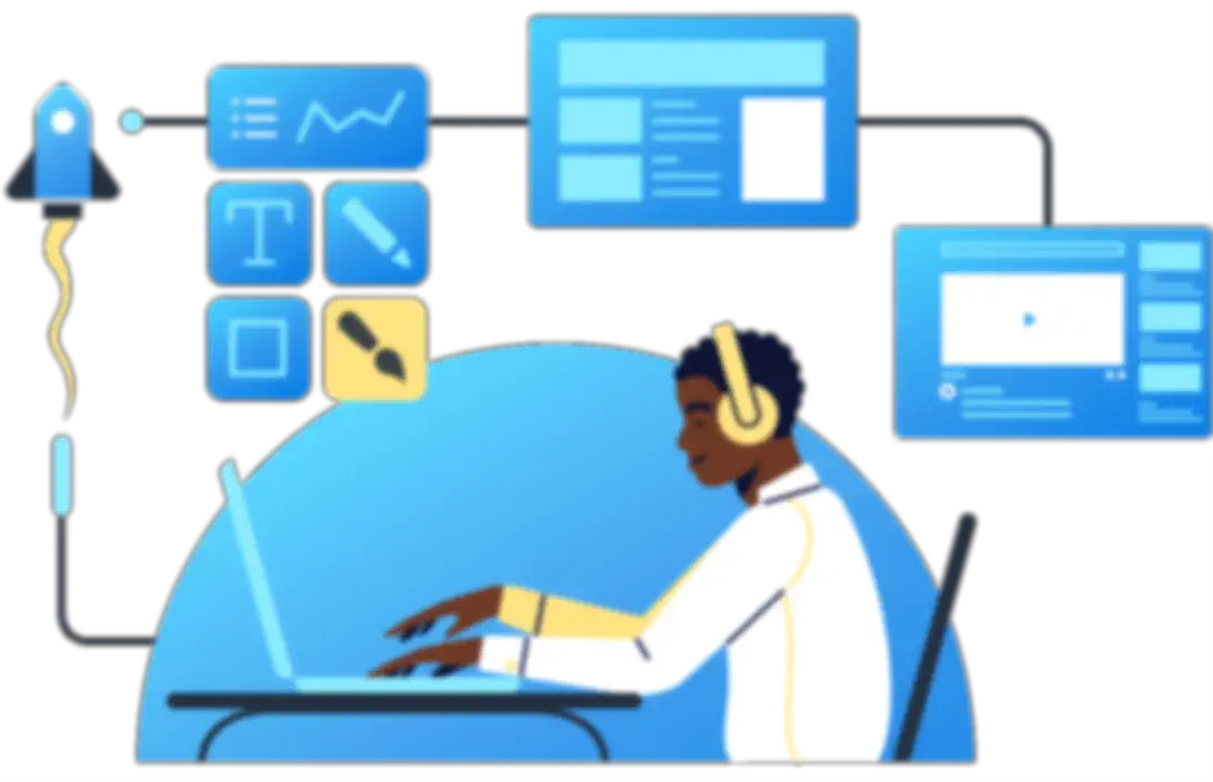 Illustration of a person working at a computer using the product.