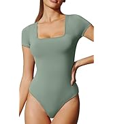 IUGA Bodysuits for Women Tummy Control Short Sleeve Square Neck Bodysuit Women's Slimming Basic B...