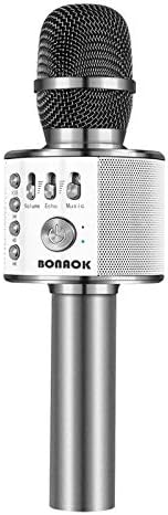 BONAOK Wireless Bluetooth Karaoke Microphone,3-in-1 Portable Handheld Karaoke Mic Speaker Machine Home Party Birthday for All Smartphones Q37 (Space Gray)