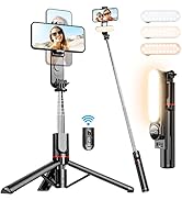 Stable Selfie Stick Tripod with Fill Light, 44 Inch Extendable Selfie Stick with Wireless Remote ...