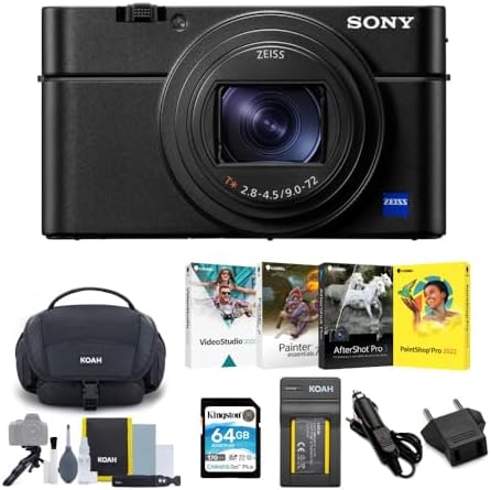 Sony DSC-RX100 VII Cyber-Shot Digital Camera Bundle with The Photo, Video, and Art Suite, Lithium-Ion Battery Pack, Carrying Case, and 64GB SDHC Memory Card (6 Items)