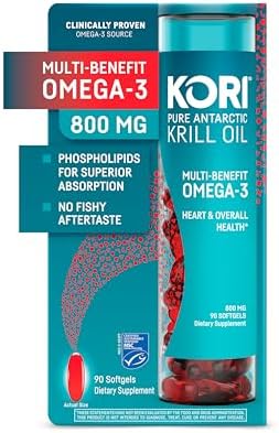 Kori Krill Antarctic Krill Oil Omega 3 Supplement, EPA & DHA, Krill Oil Supplements with Superior Absorption vs. Fish Oil, 800 mg, 90 softgels