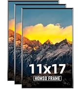 Homso 11x17 Picture Frame in Black Set of 3, 11x17 Poster Frame with Thin Aluminum Frame and Shat...