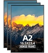 Homso A2 Picture Frame Set of 3 in Black - 16.5x23.4 Frame Metal Aluminum A2 Frame Thin Border A2...