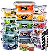 fullstar 50 PCS Plastic Food Storage Containers with Lids (24 Containers & 24 Lids), Leakproof BP...