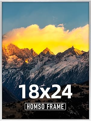 Homso 18x24 Poster Frame - 18x24 Silver Frame Metal Aluminum 18 x 24 Picture Frame Thin Border Poster Frames 18 x 24 with Shatter-Resistan Acrylic for Horizontal or Vertical Wall Display