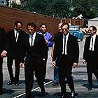 Steve Buscemi, Harvey Keitel, Quentin Tarantino, Michael Madsen, Tim Roth, Chris Penn, Edward Bunker, and Lawrence Tierney in Reservoir Dogs (1992)