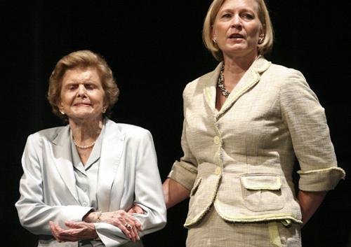 Betty Ford at the USPS Gerald Ford stamp unveiling in Rancho Mirage, CA with Susan Ford Bales