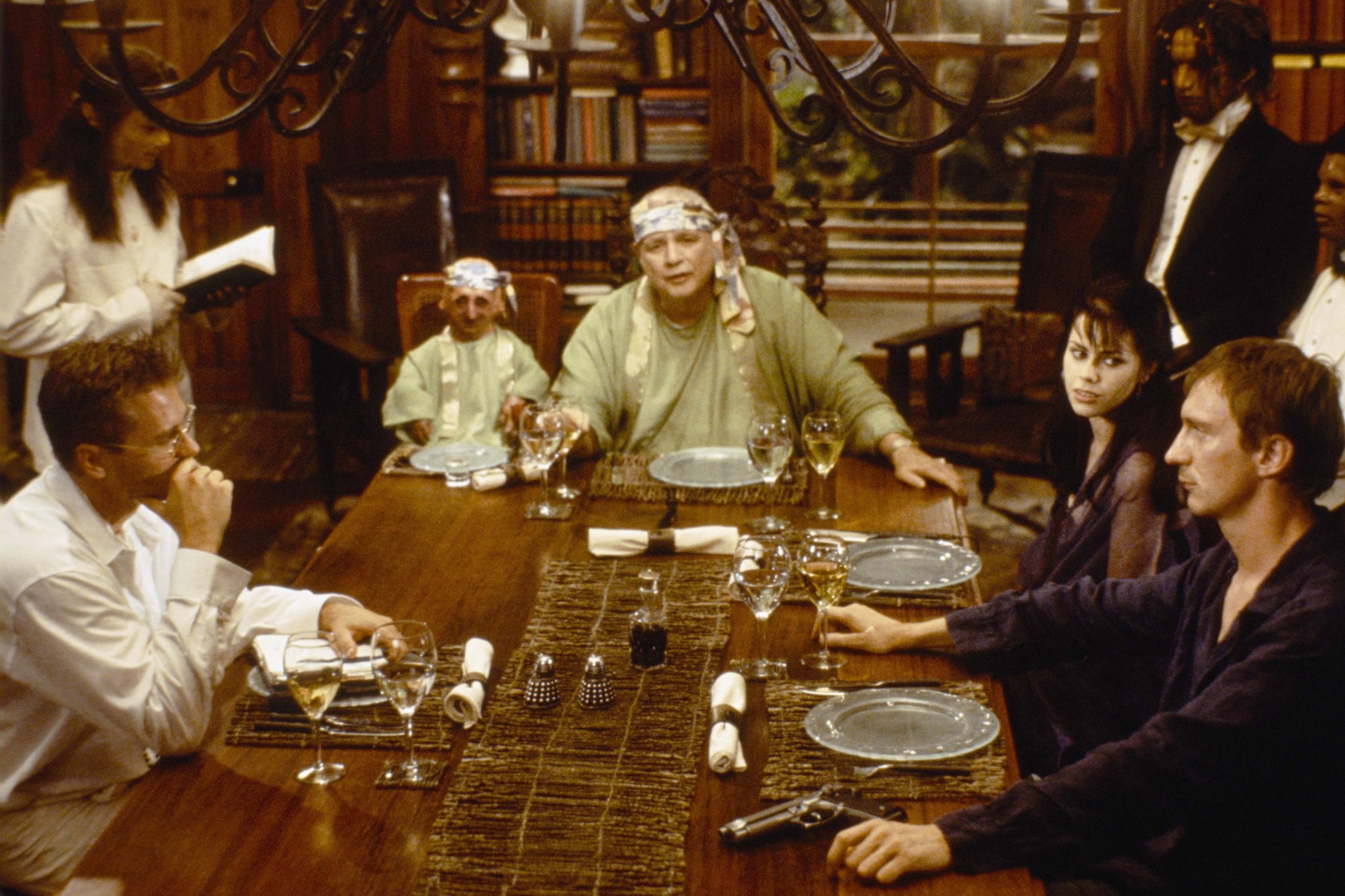 Marlon Brando, Fairuza Balk, Val Kilmer, David Thewlis, Nelson de la Rosa, and Temuera Morrison in The Island of Dr. Moreau (1996)