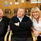 Actors Les Dennis, Geoffrey Hughes and Sally Lindsay relax during the filming of Waiting in Rhyme. A film by Martin Nigel Davey, Kevin Powis and Richard Lloyd.