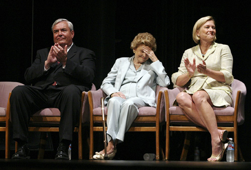 Betty Ford at the USPS Gerald Ford stamp unveiling in Rancho Mirage, CA with Postmaster General Jack Potter and Susan Ford Bales