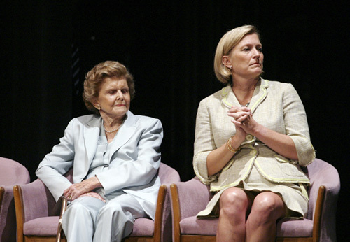 Betty Ford at the USPS Gerald Ford stamp unveiling in Rancho Mirage, CA with Susan Ford Bales