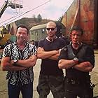 Arnold Schwarzenegger, Patrick Hughes and Sylvester Stallone on set of The Expendables 3.