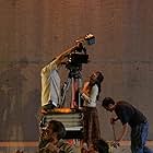 D. Lee Inosanto directing a dolly shot as actors Mark McGraw and  Mike OLaskey  rehearse a fight scene on the set of THE SENSEI.