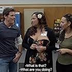 James Marsden, Maria Russell, and Cassandra Blair in Jury Duty (2023)