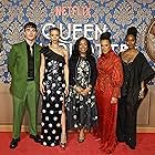 Shonda Rhimes, Golda Rosheuvel, Corey Mylchreest, India Amarteifio, and Arsema Thomas at an event for Queen Charlotte: A Bridgerton Story (2023)