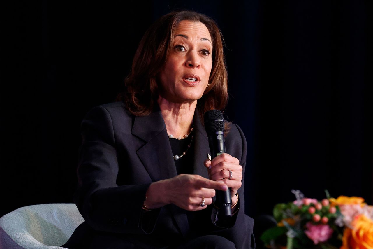 Vice President Kamala Harris speaks during a political event in Portage, Michigan, on July 17. 