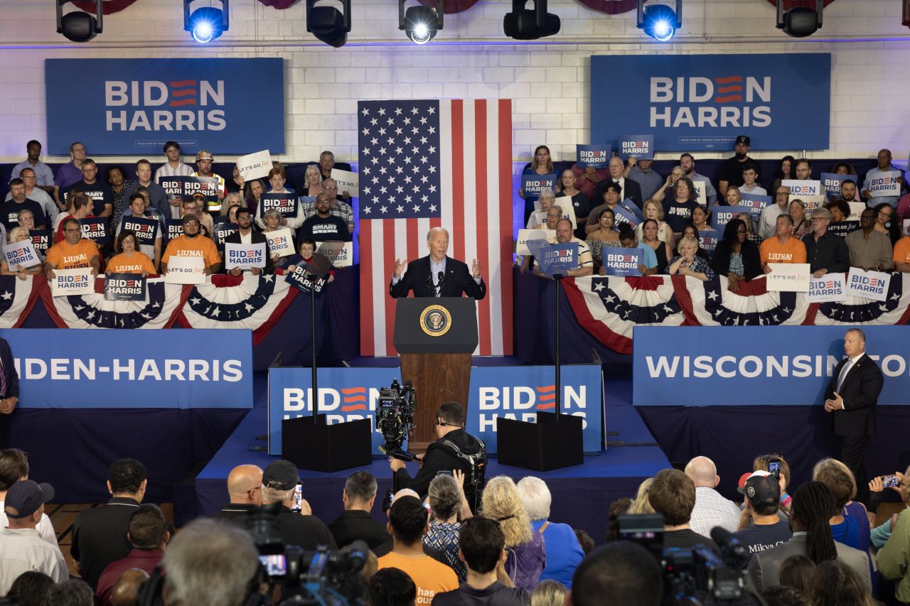 President Joe Biden speaks to supporters during a campaign rally on July 5, in Madison, Wisconsin. 