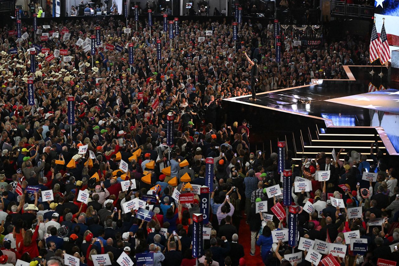 Kid Rock performs during the Republican National Convention on Thursday, July 18, in Milwaukee.